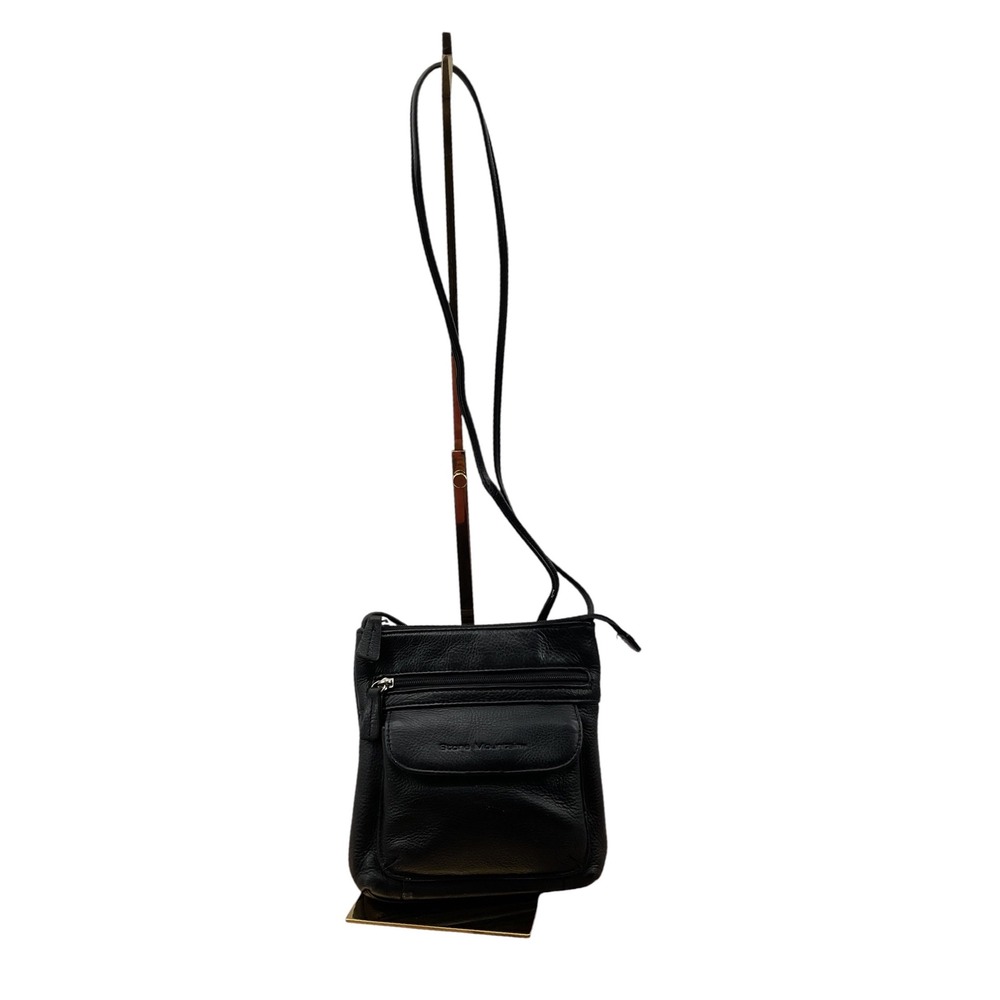 Stone Mountain Black Pebbled Leather Crossbody Bag Small Multi Pocket Messenger
